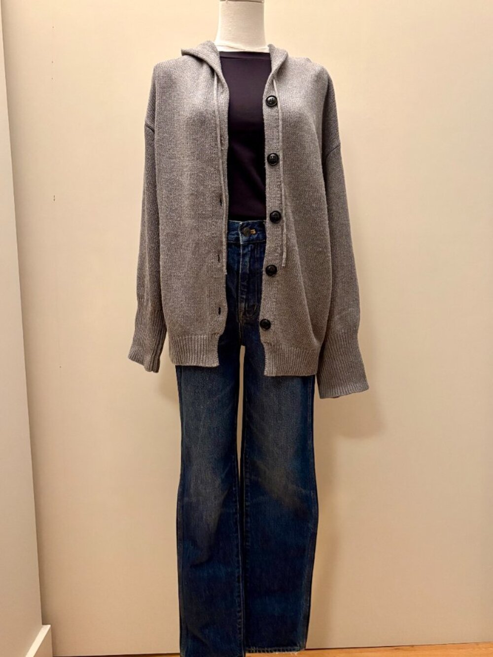 Button Drawstring Hooded Cardigan - Picture 4 of 10